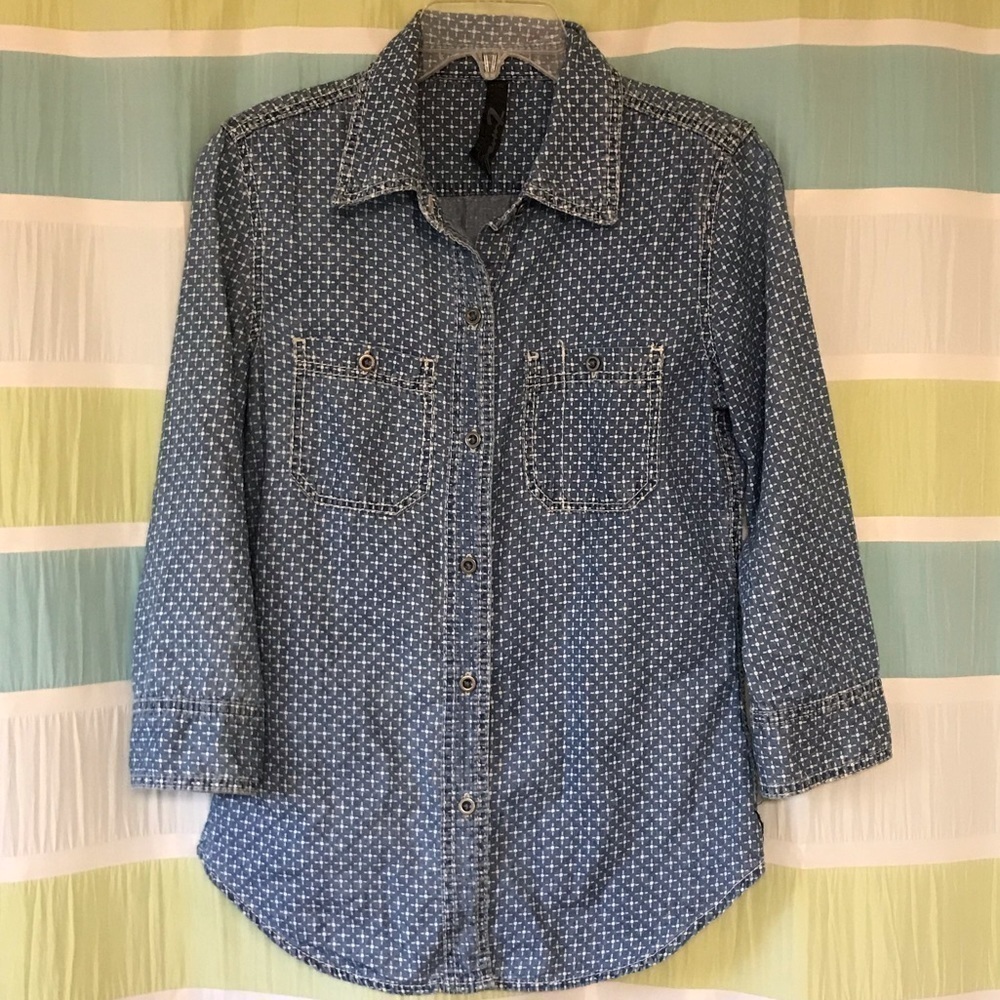 Seven7 Chambray Patterned Button Down Top XS - image 6